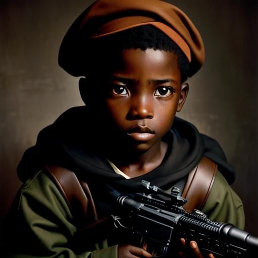 Desperate Child Soldier Portrait in Stark Photography Style
