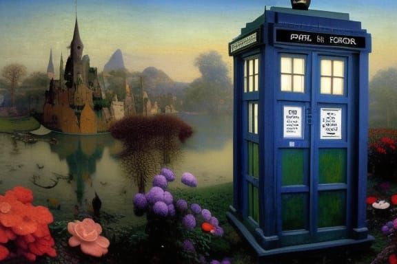 Sunrise Garden with Gothic Archways in Art Nouveau Style