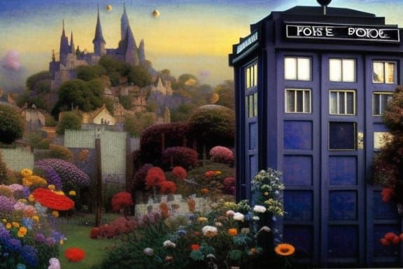 Sunrise Garden with Gothic Archways in Art Nouveau Style