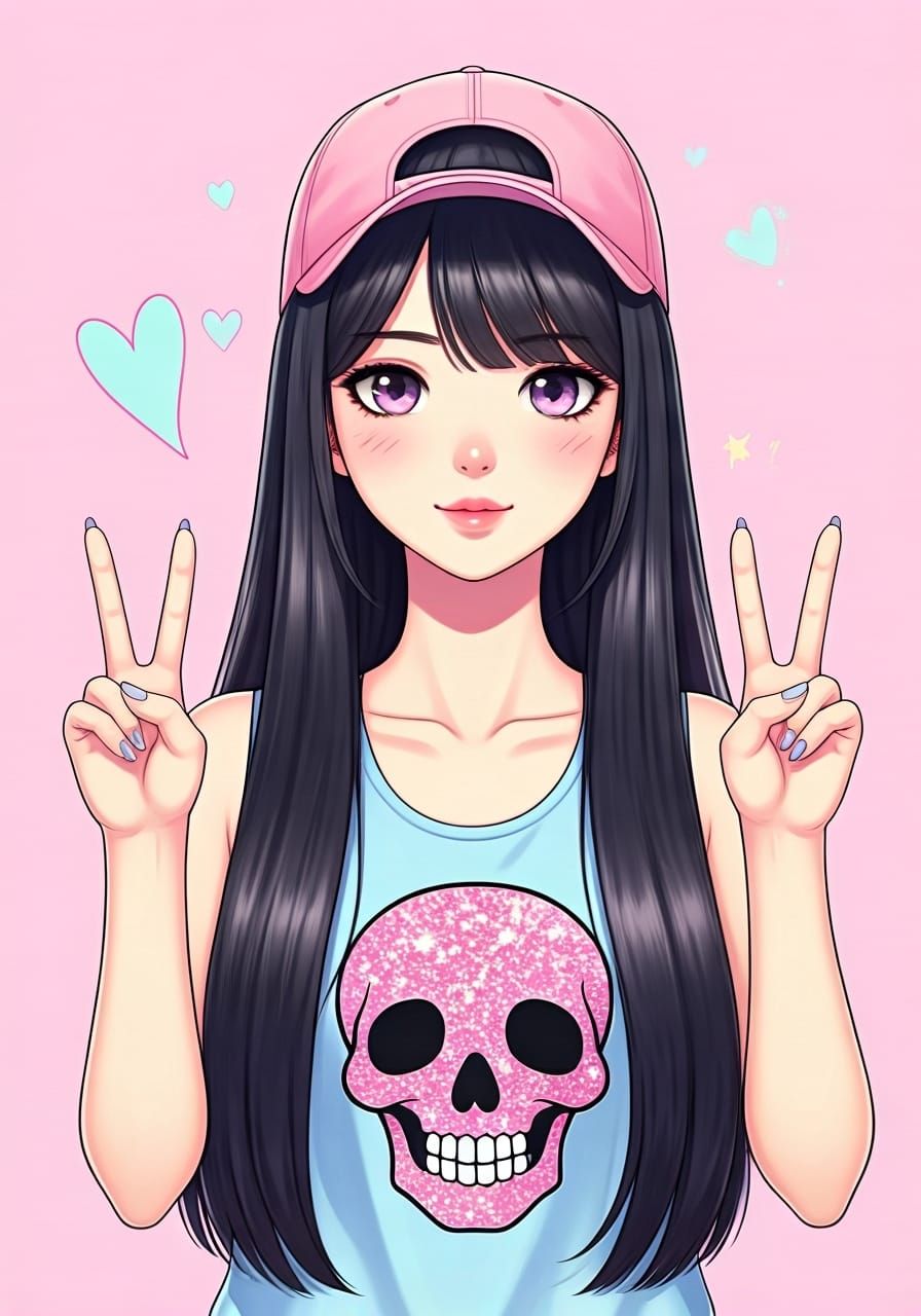 Cute Korean Woman in Pixiv Anime Style