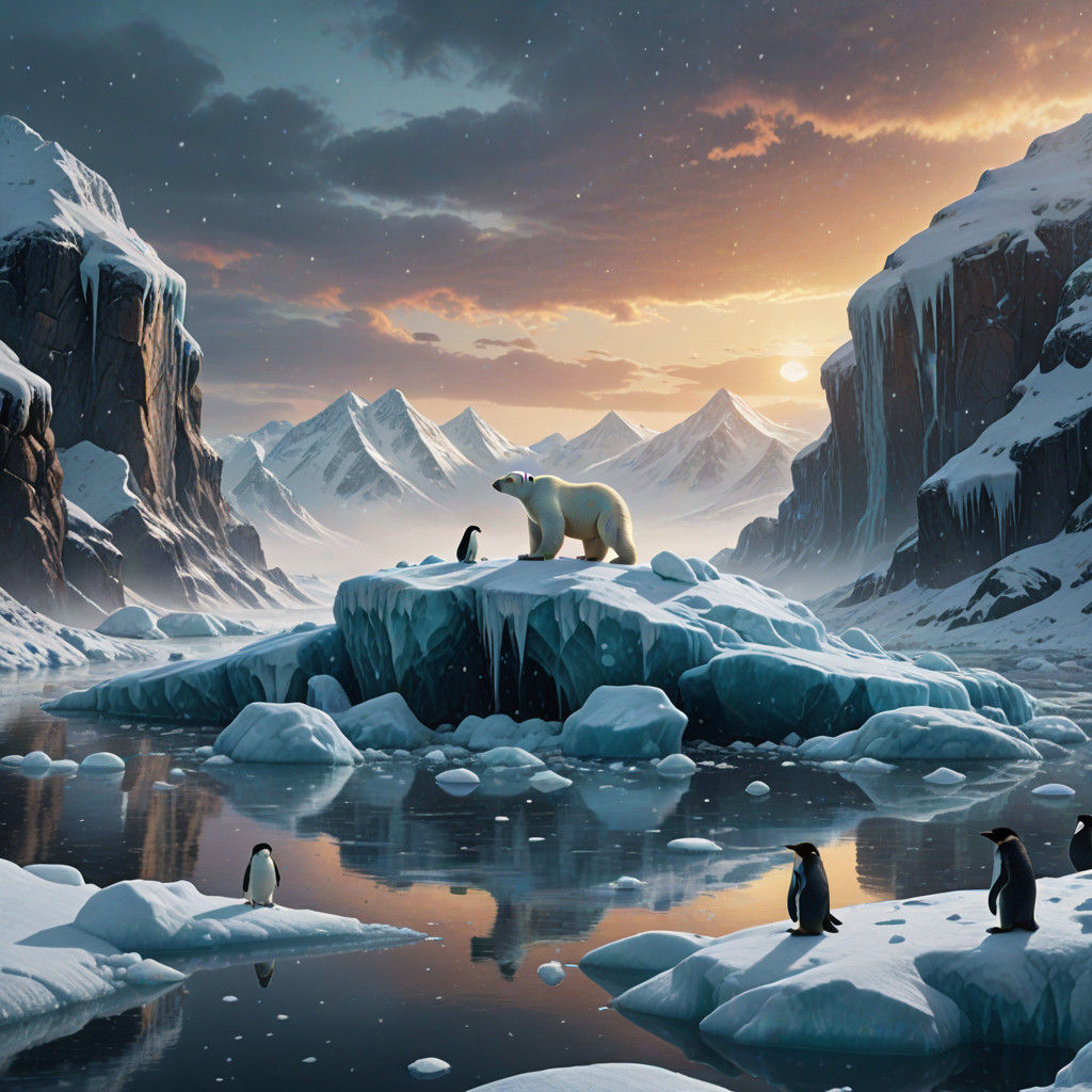 Vibrant Winter Wonderland of Polar Bears and Penguins in a M...