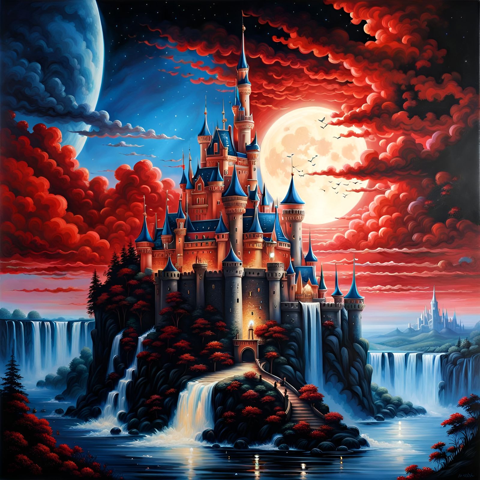 Majestic Castle Soaring Over Sea: Fairytale Scene