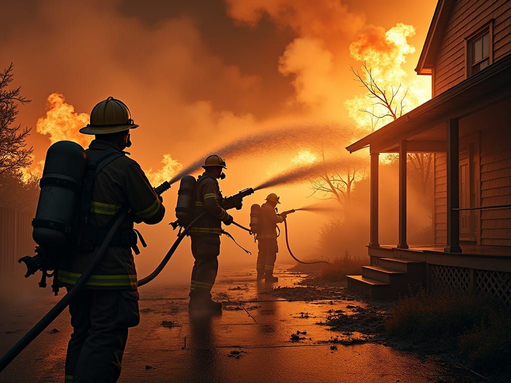 Brutal Firefighters Tackle Inferno in Hyper-Realistic Style