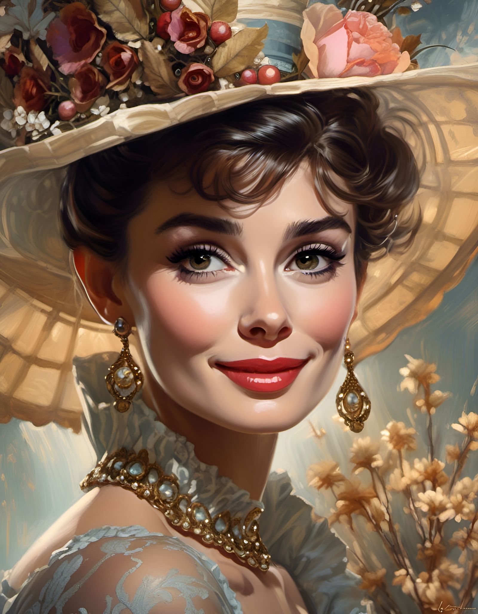 Audrey Hepburn Portrait in Rococo Steampunk Style