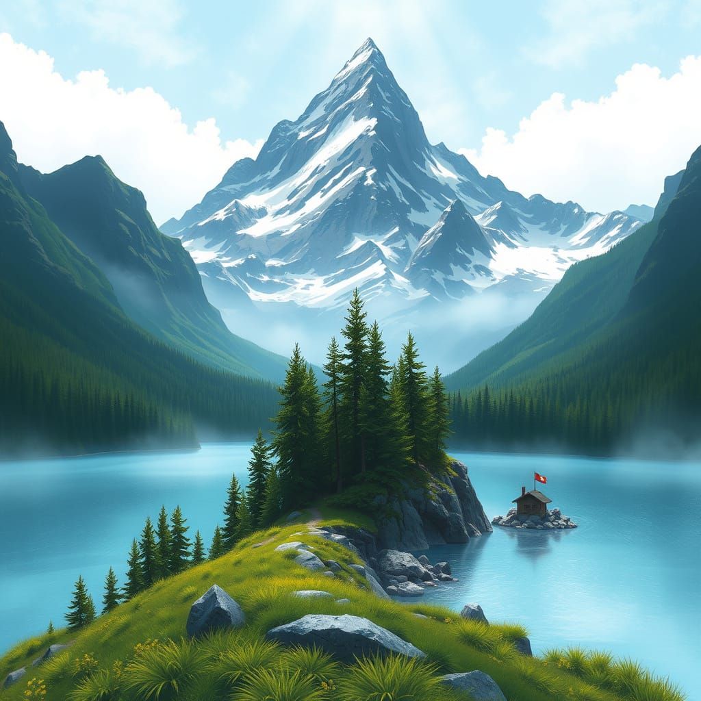 Dramatic Mountain Landscape at Sea