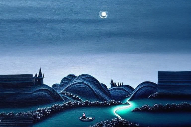 Colorful Starry Sky Over Gothic Village, Mixed Media Art