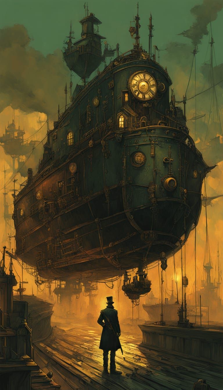 Steampunk Hero Emerges from Fog-Shrouded Metropolis