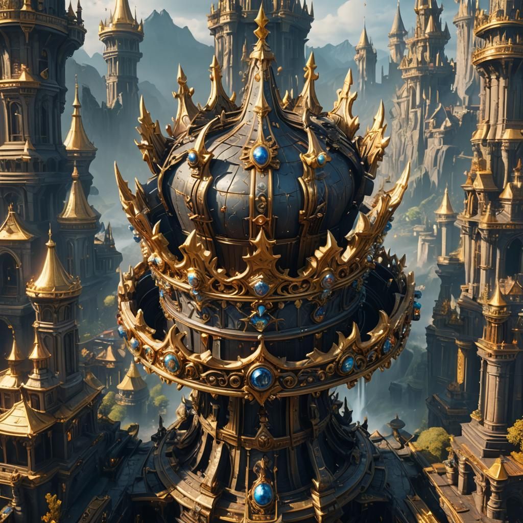 Golden Crown on Steel Stand: Detailed Matte Painting