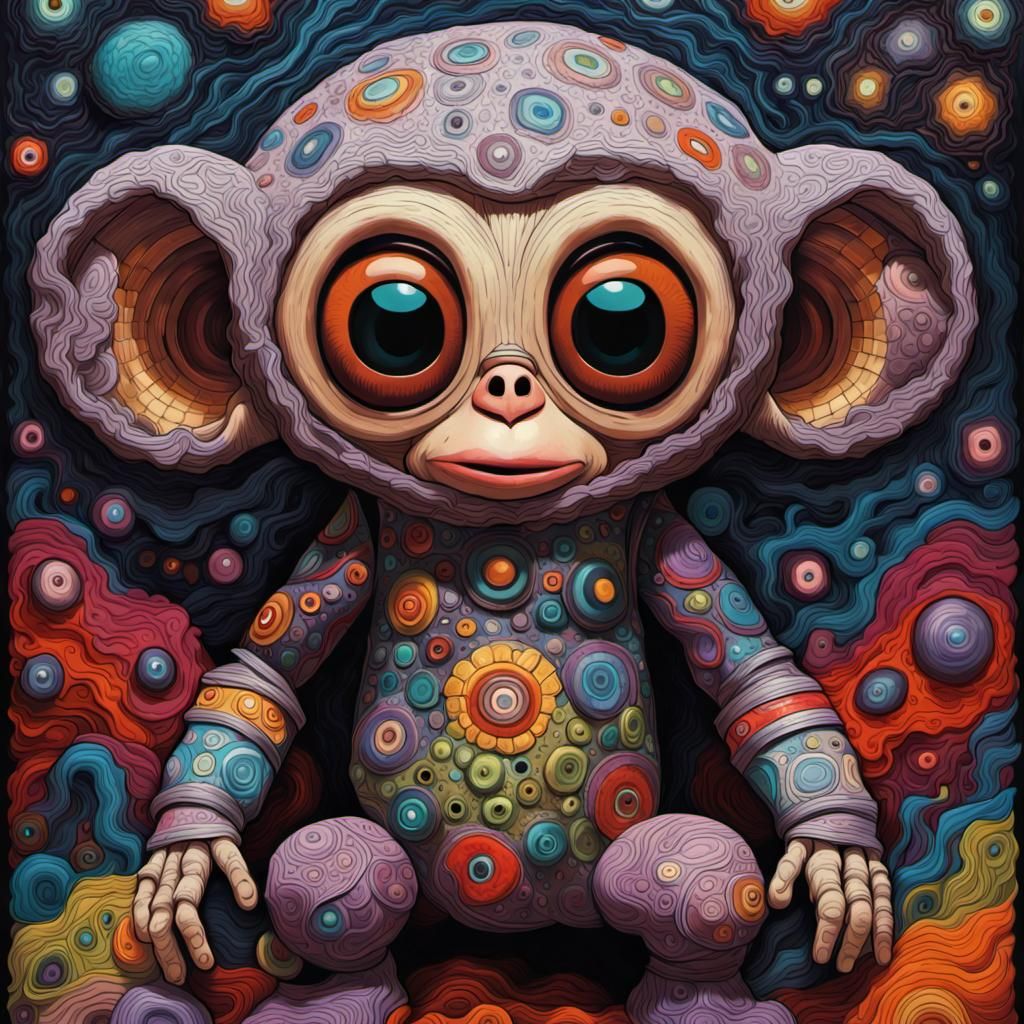 Psychedelic Sci-Fi Cheburashka in Sinister Impasto Style