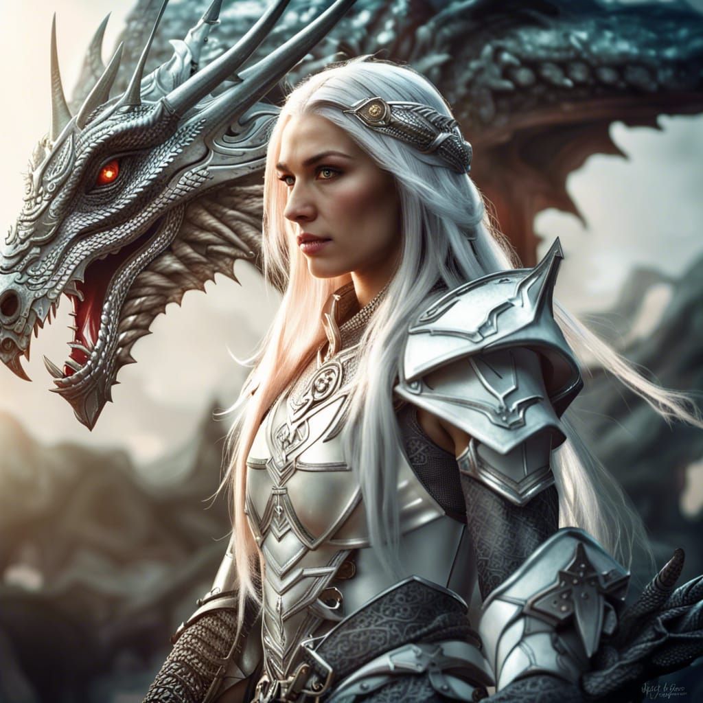 Hyperrealistic Elf Warrior with Dragon