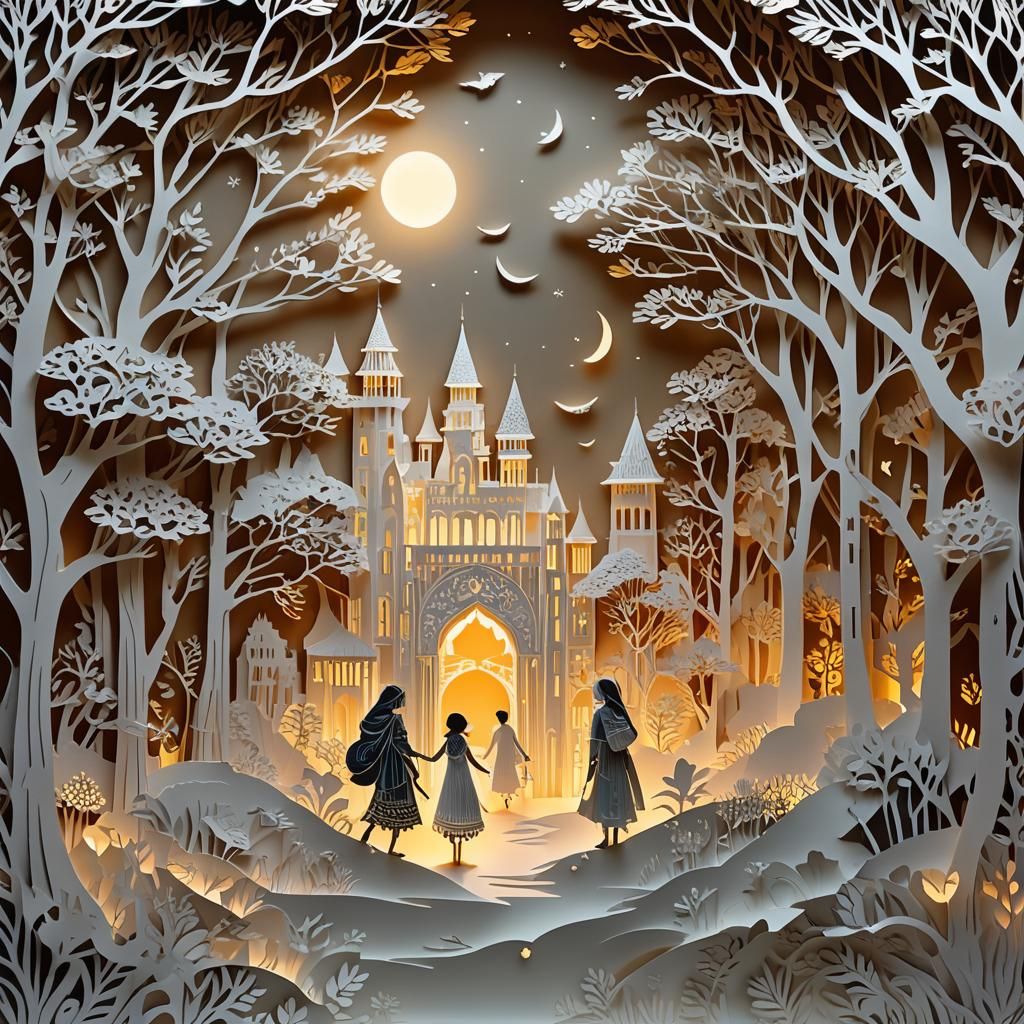 Genre: Narration. Theme: An elegant paper-cut narrative illu...