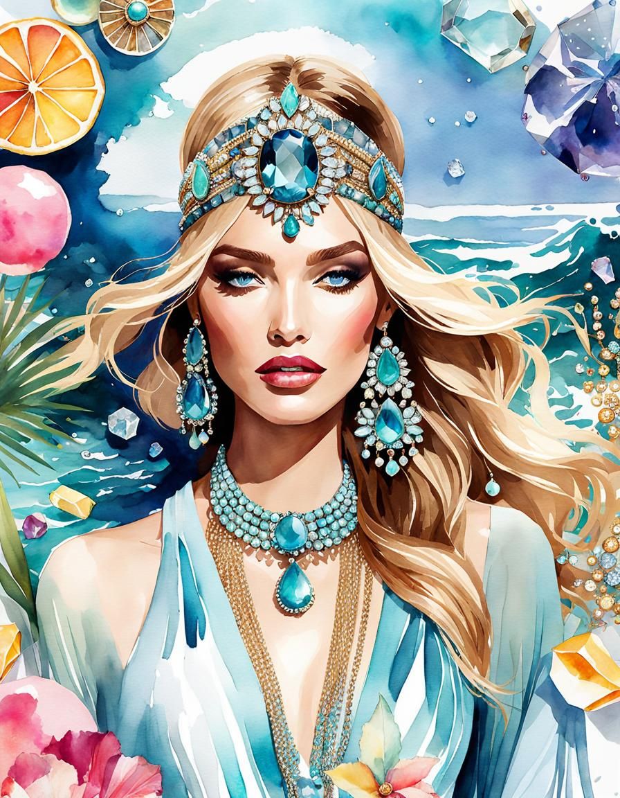 Bohemian Ocean Fantasy Fashion Layout in Art Nouveau Style