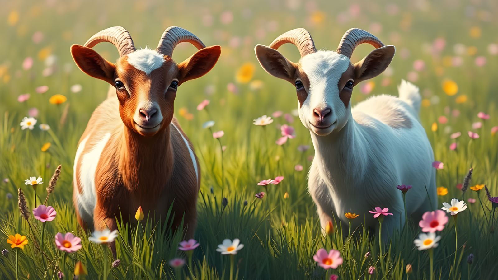 Goats in a Fantastical Flower Field