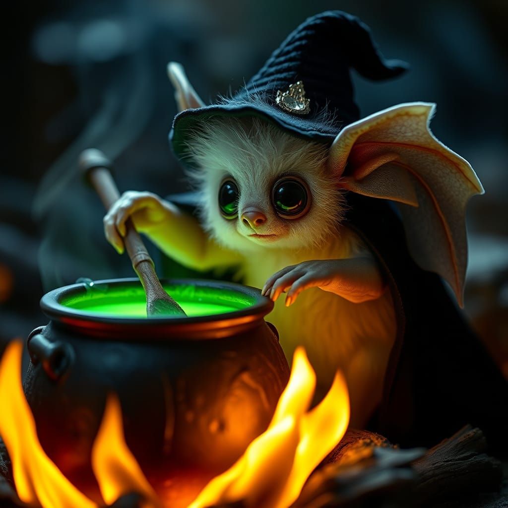 Baby Bat Witch Stirring Potion