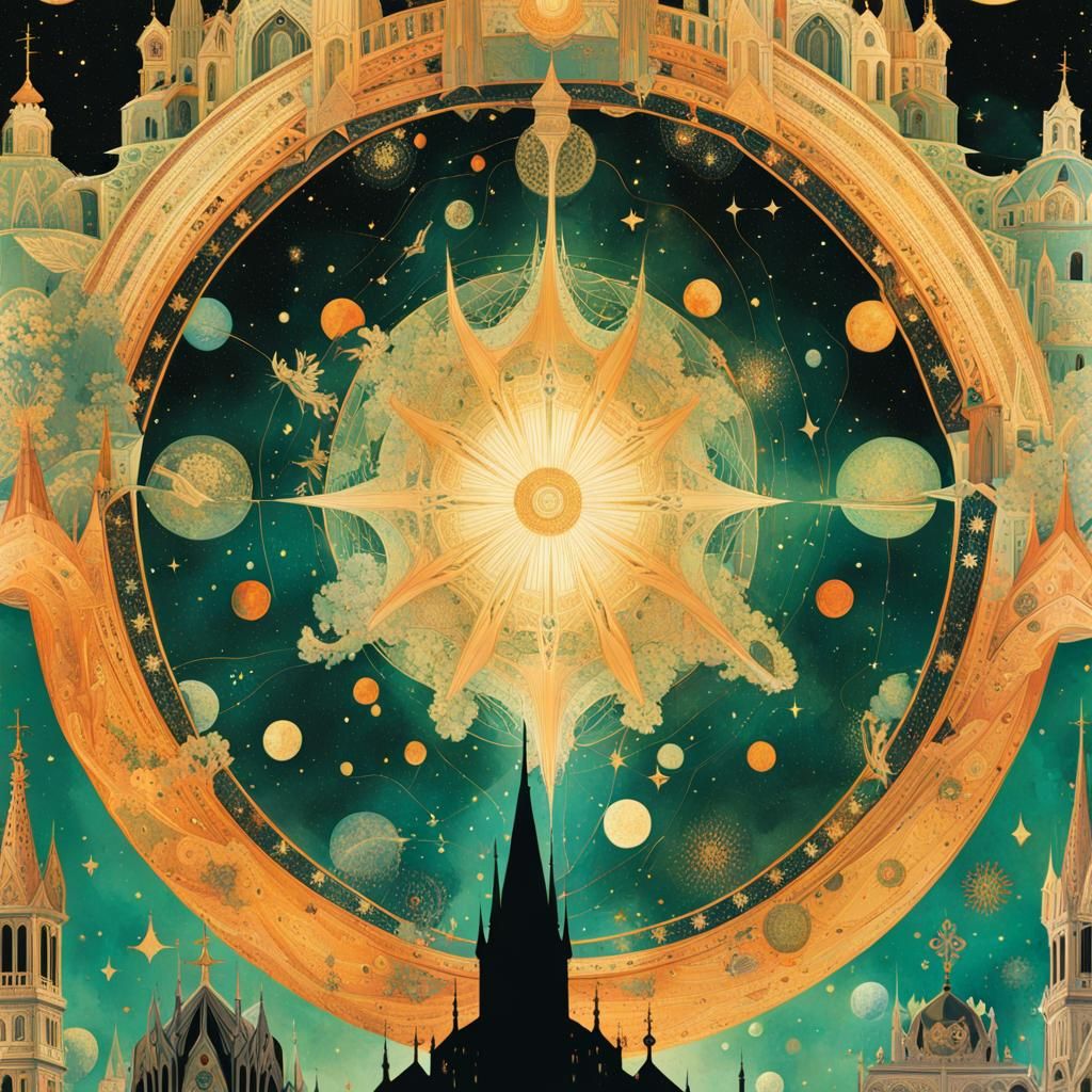 Gothic Church Constellation Universe: Surreal Collage Art