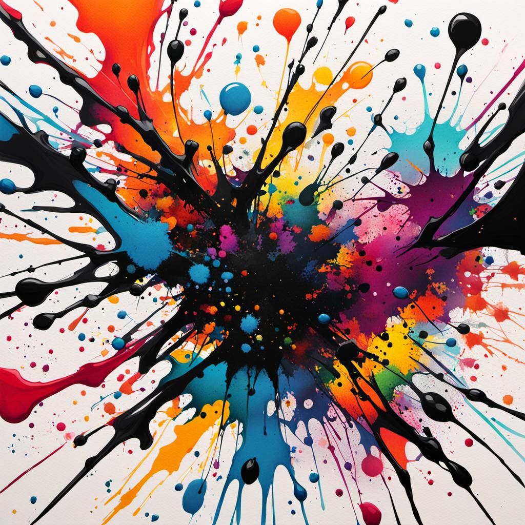 Abstract Ink Splatter Art: Vibrant Macro Shot