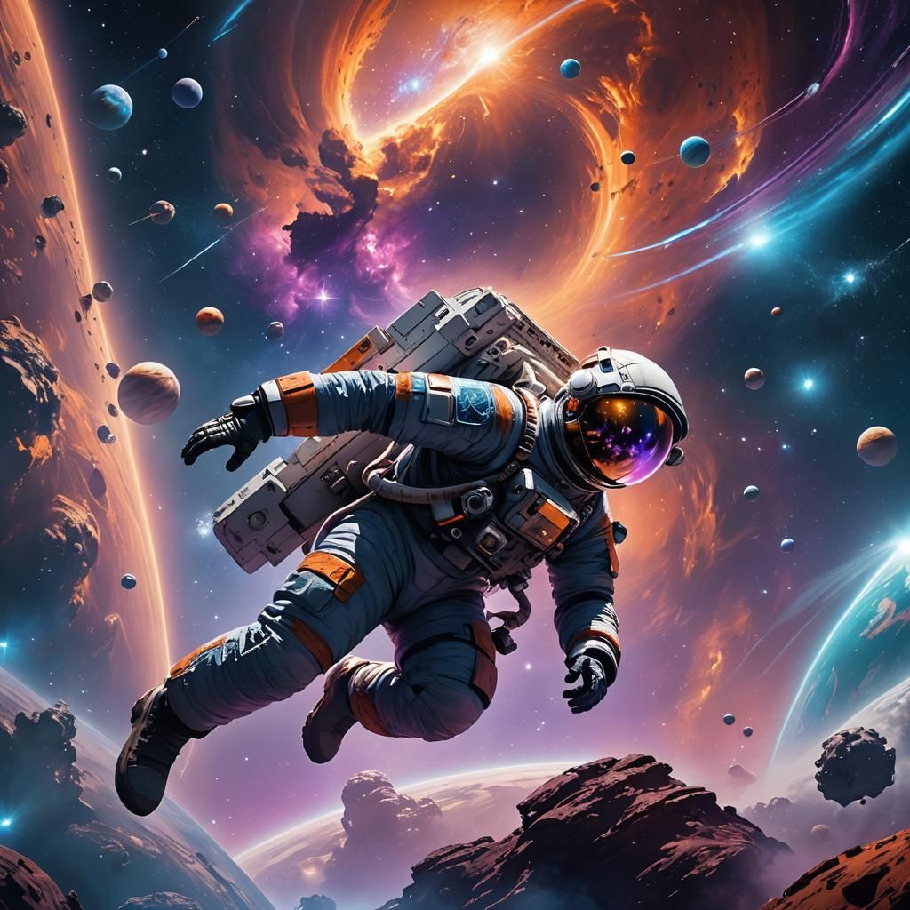 Astronaut Floating in Space: Cinematic Matte Painting