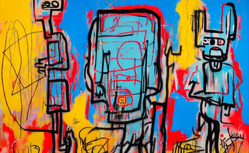 Boy and Dog in Neo-Expressionist Street Art Style