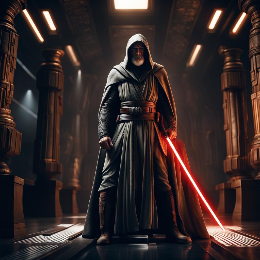 Hyperrealistic Jedi Knight in Cinematic Composition