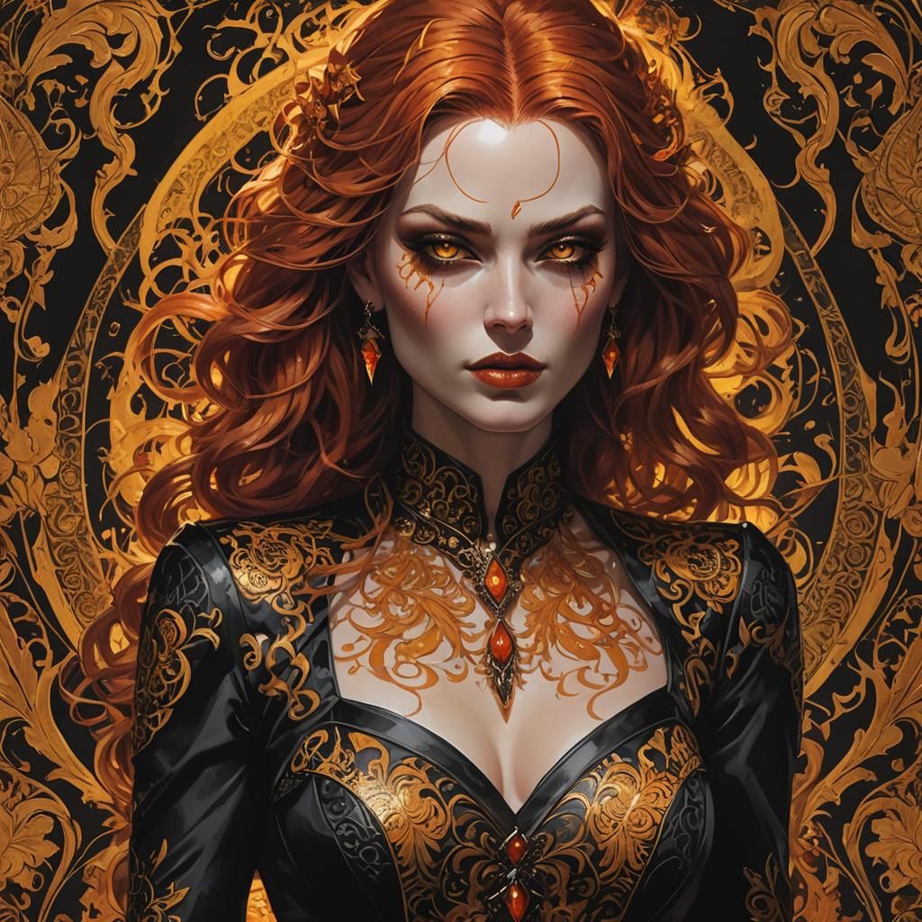 Anime Nine-Tailed Fox Spirit with Fiery Hair