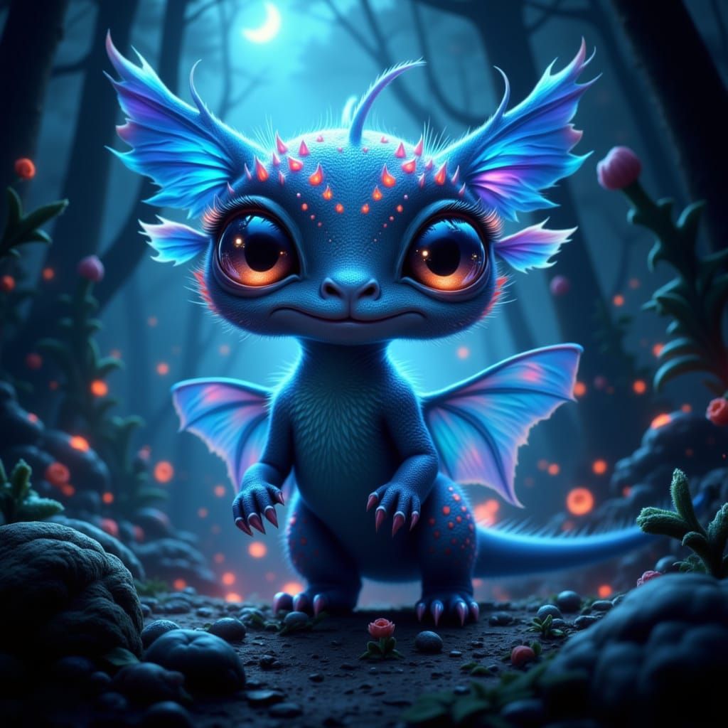 Fantastical Creature with Iridescent Scales in Bioluminescen...