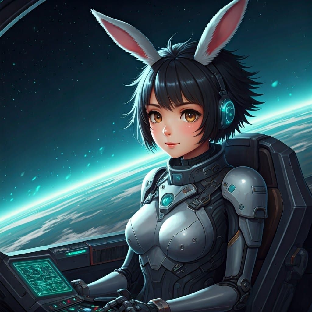 Anime Cyberpunk Space Pilot in Futuristic Alien Landscape