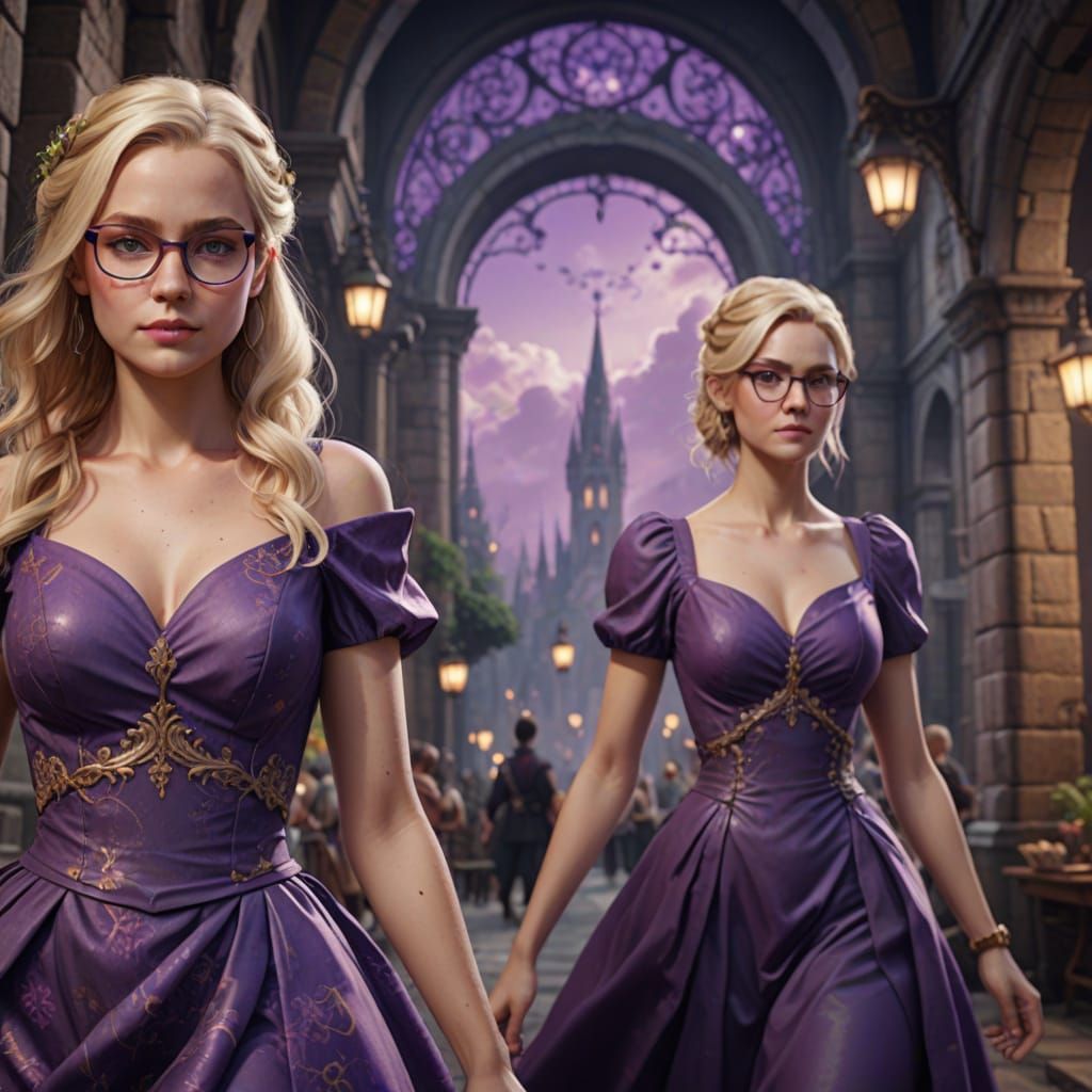 Blonde in Purple Dress: Fantasy Matte Painting