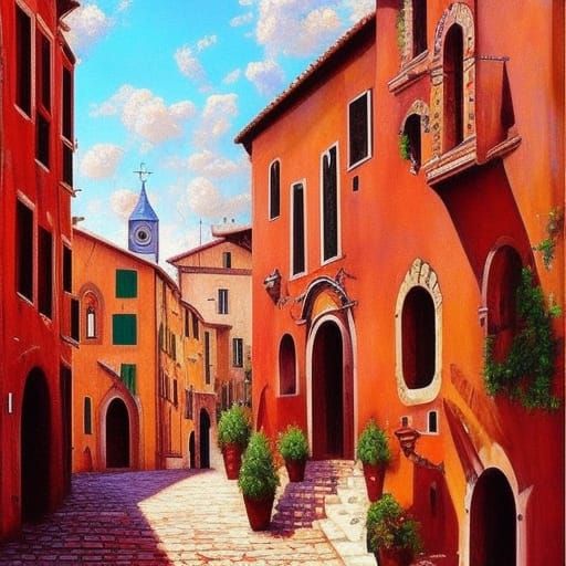 Picturesque Italian Island City in Oil Painting Style