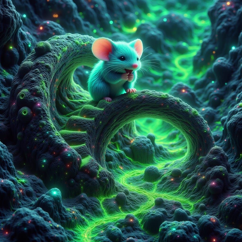 Aqua Chibi Mouse on Star Staircase