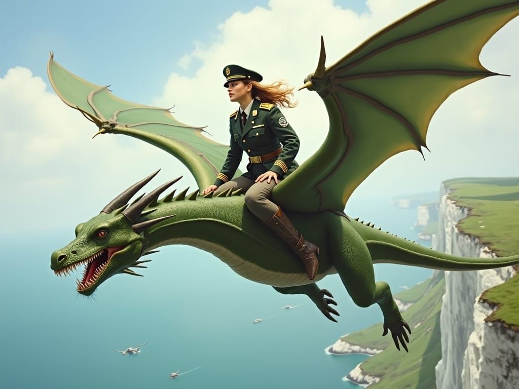 WW2 RAF Pilot on Dragon Over White Cliffs