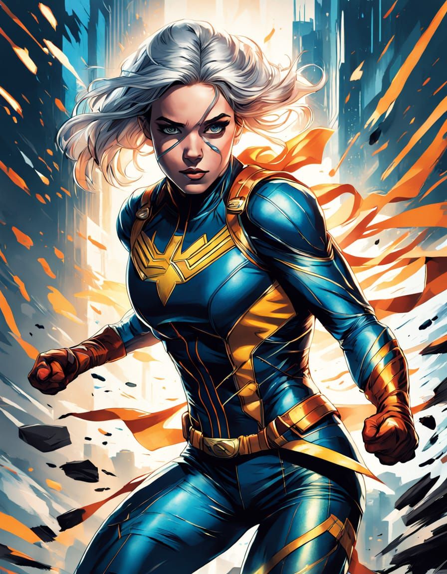 Marvel Superheroine Rogue with White Streaks, Cinematic Comi...