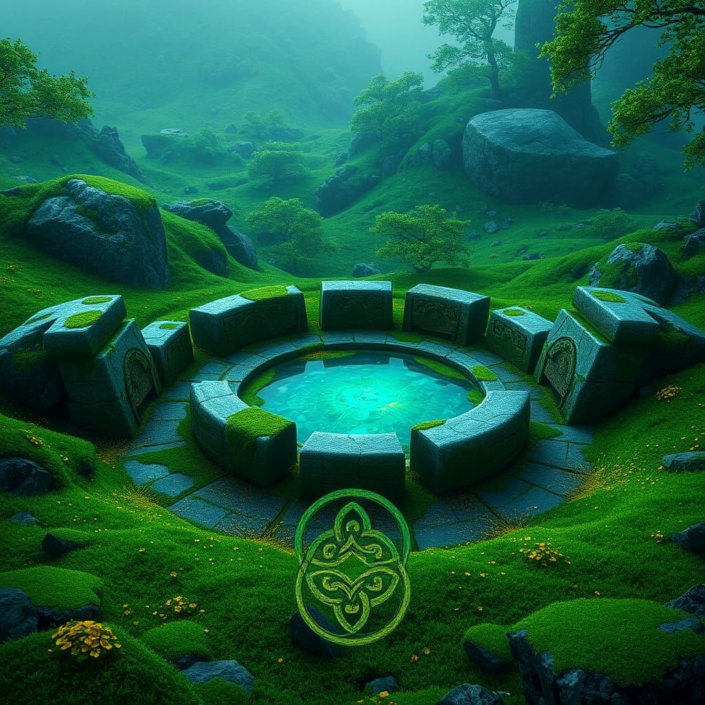 Mystical Celtic Stone Circle in Emerald Landscape