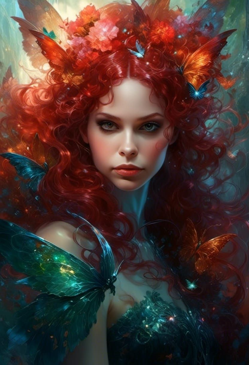 Ethereal Fairy with Iridescent Wings in Maximalist Style