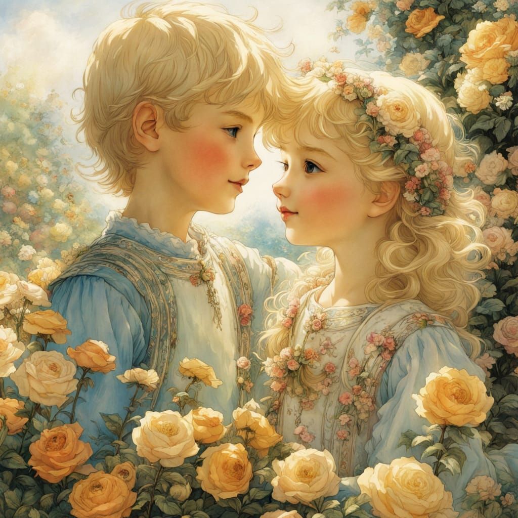 Enchanting Rose Garden Scene in Anime Style