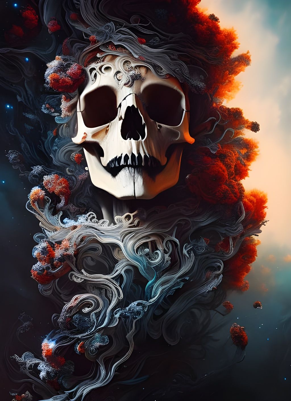 Cosmic Skull Portrait in Digital Illustration Style