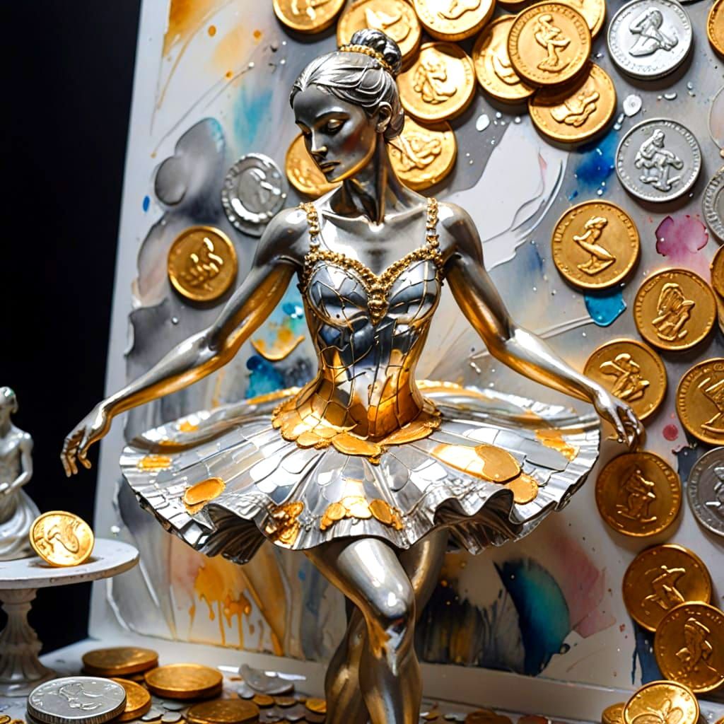 Melting Coins Form Sculptural Ballerina in Studio, Impressio...