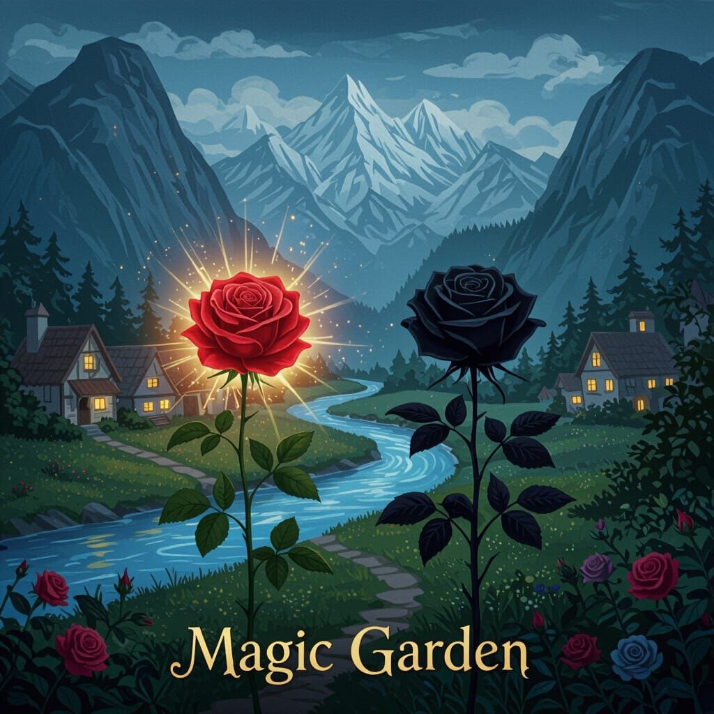 Enchanting Village with Red and Black Roses