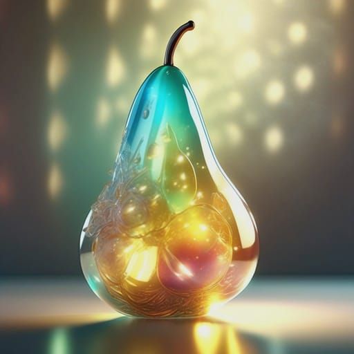 Glass Pear Brimming with Cosmic Energy in CGI Style