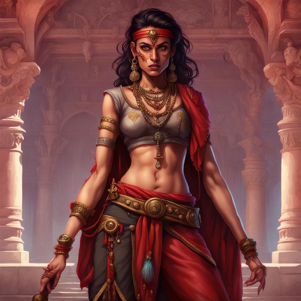 Powerful Indian Warrior in Ruby Kingdom, Fantasy Art