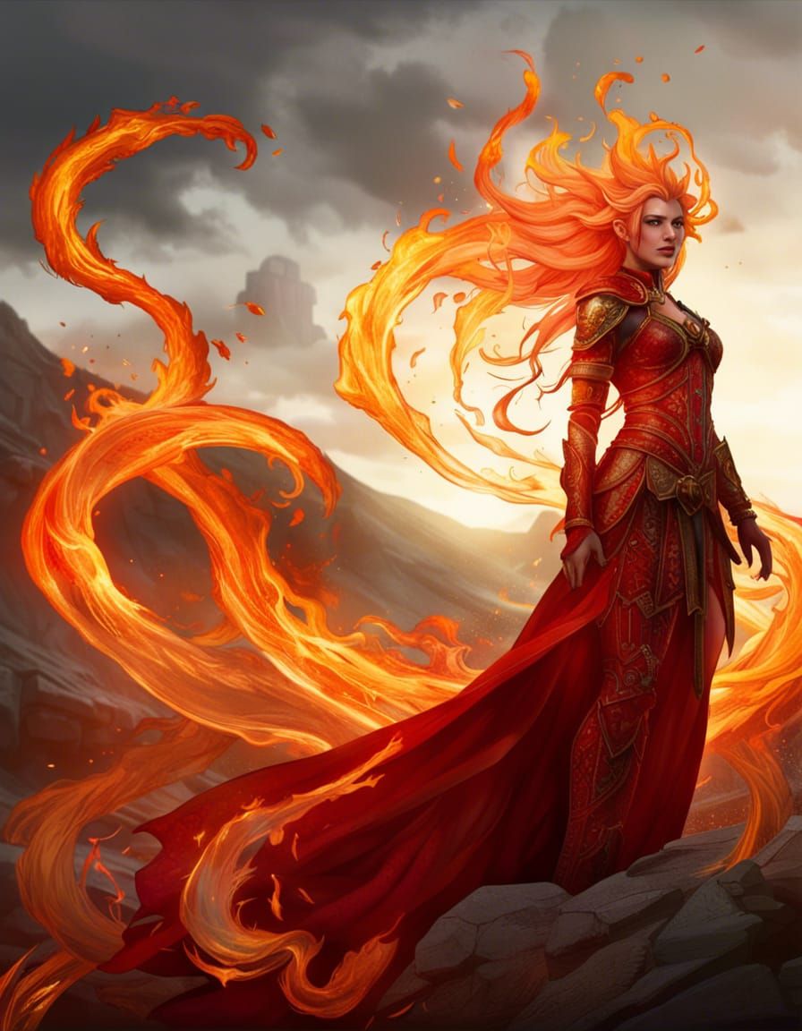 Ethereal Fire Genasi in Gothic Fantasy Art