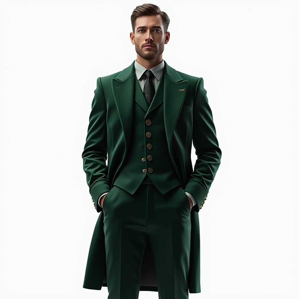 Man in Dark Green Velvet Suit: Photorealistic Art