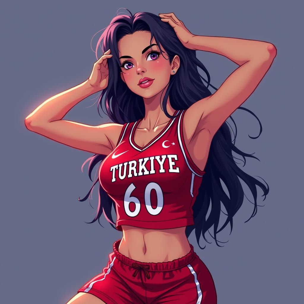 Turkish Woman in Anime Style Basketball Photo