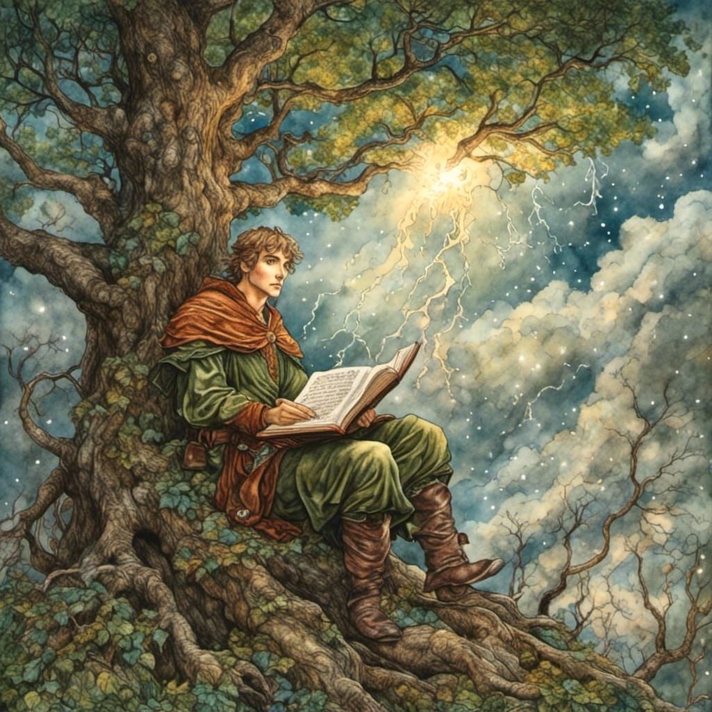 Medieval Elf Reads During Epic Storm