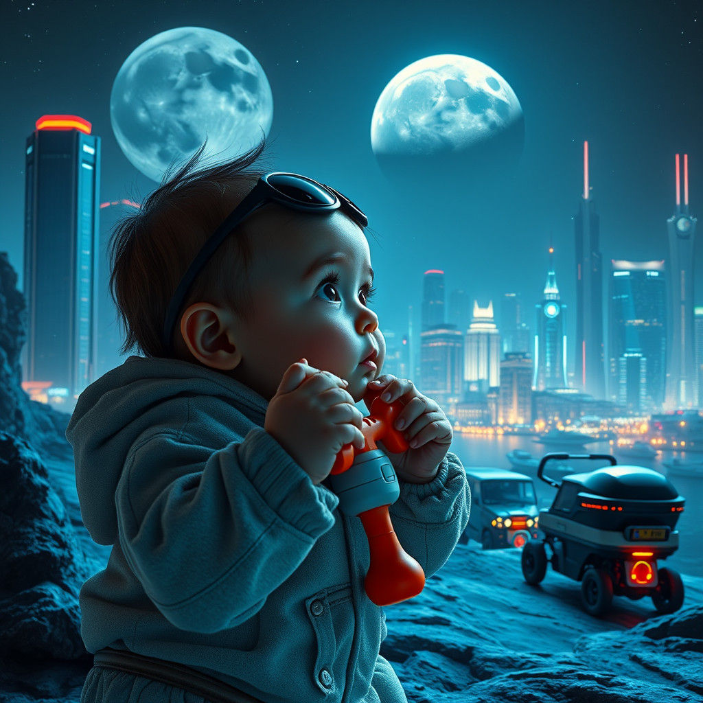 Baby's Lunar Day Out: Futuristic Sci-Fi Fantasy