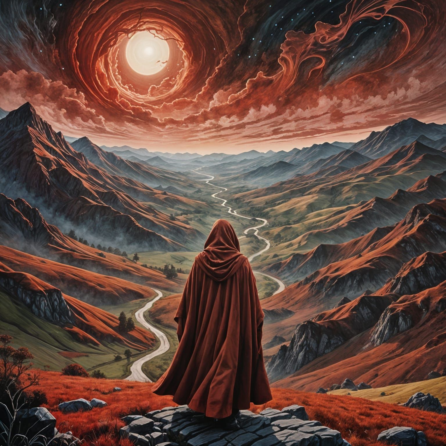 Surreal Landscape with Frightening Light, Impasto Painting