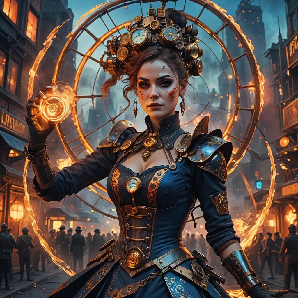 Steampunk Circus Performer in Cyber Tokyo