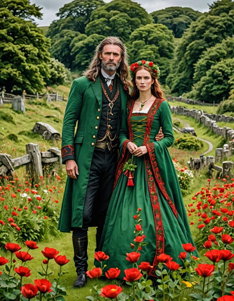 Charming Irish Couple with Fantasy Floral Backdrop