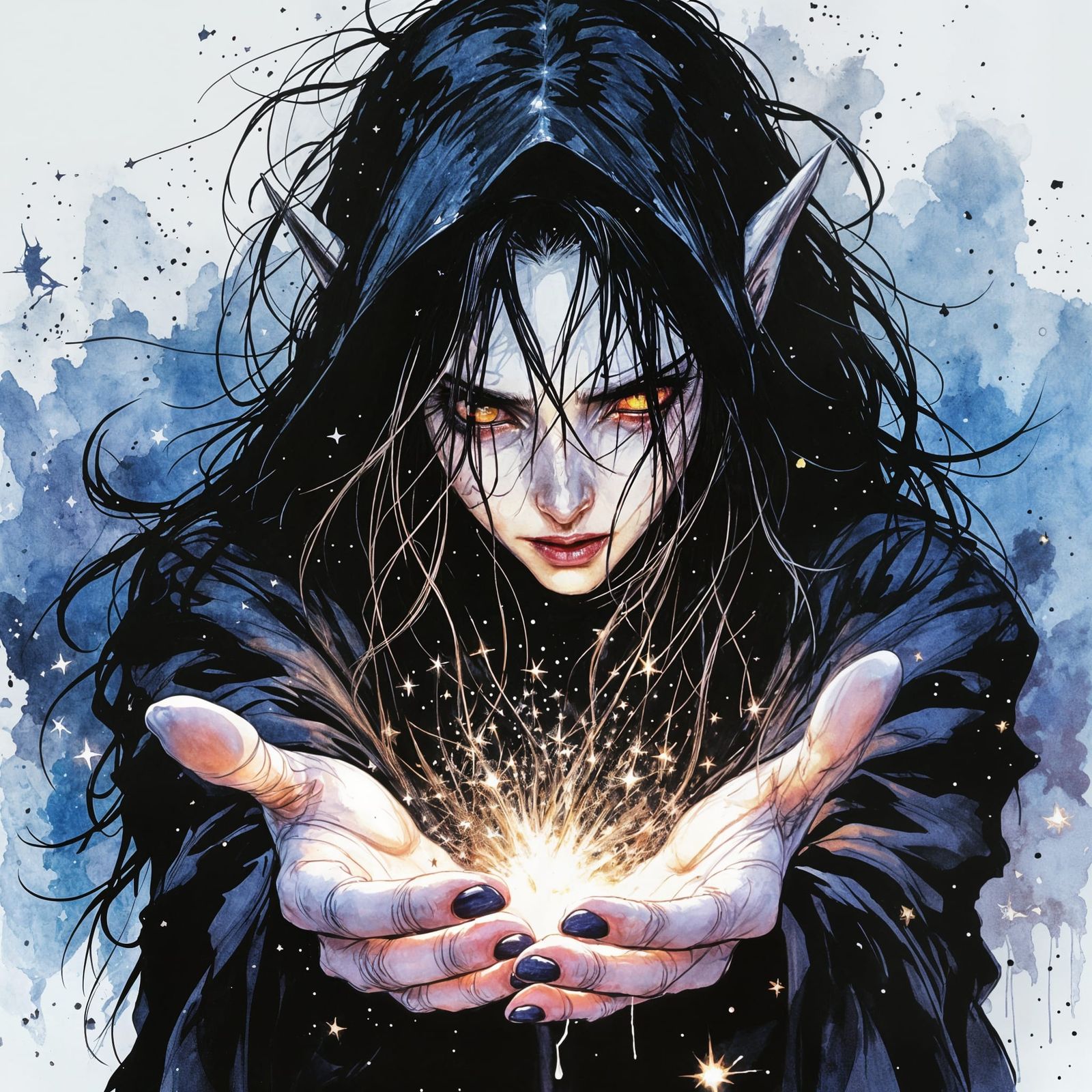 Sorrowful Elf Warlock in D&D Style