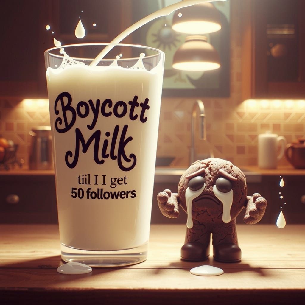 Milk Spill Message with Sad Cookie in Kitchen