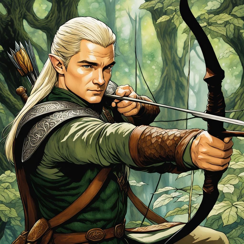 Legolas in Lothlorien: Detailed Watercolour Illustration